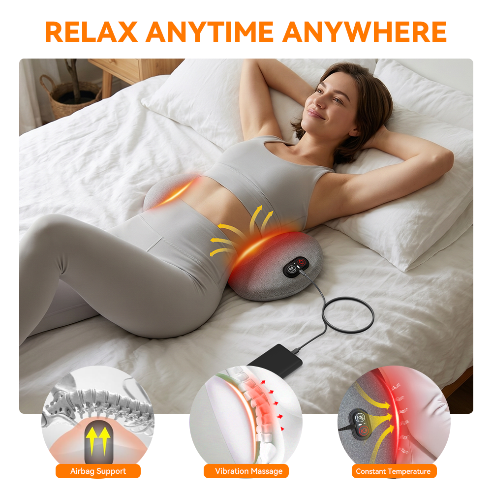 3-In-1 Lumbar Support System with Vibration, Heat & Air Cushion Lift - Ergonomic Lower Back Pillow for Office Chair And Car to Soothe Stiffness And Muscle